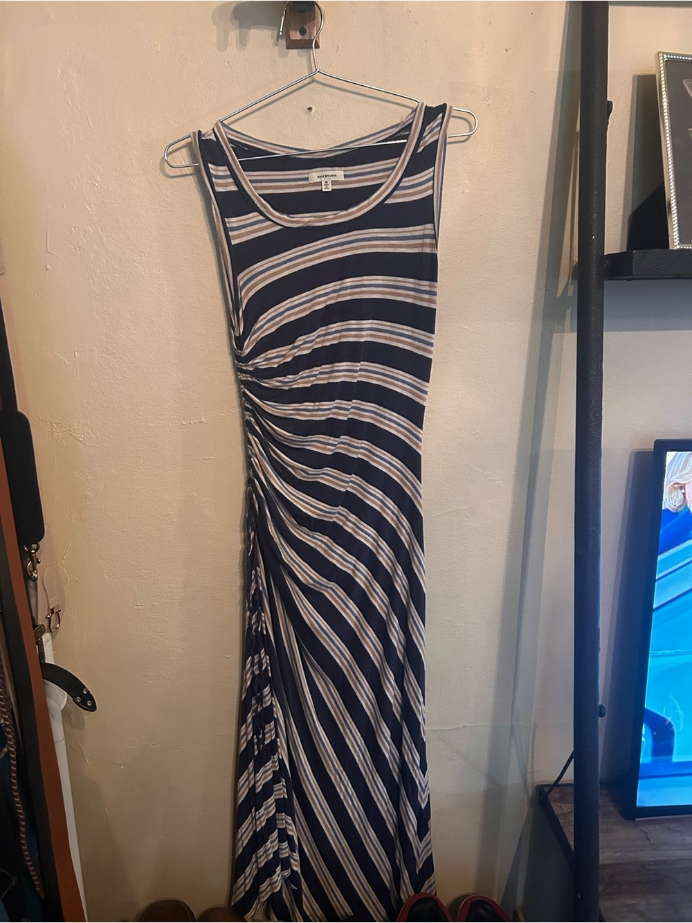Max Studio Navy and White Sleeveless Striped Maxi Dress